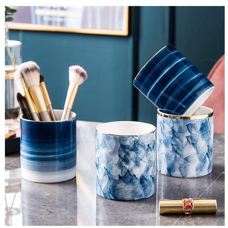 PinbWD Ceramic Pen Holder Stand Cup Pencil Organizer Makeup Brush Holders for Home Office Desk (A) - Image 3